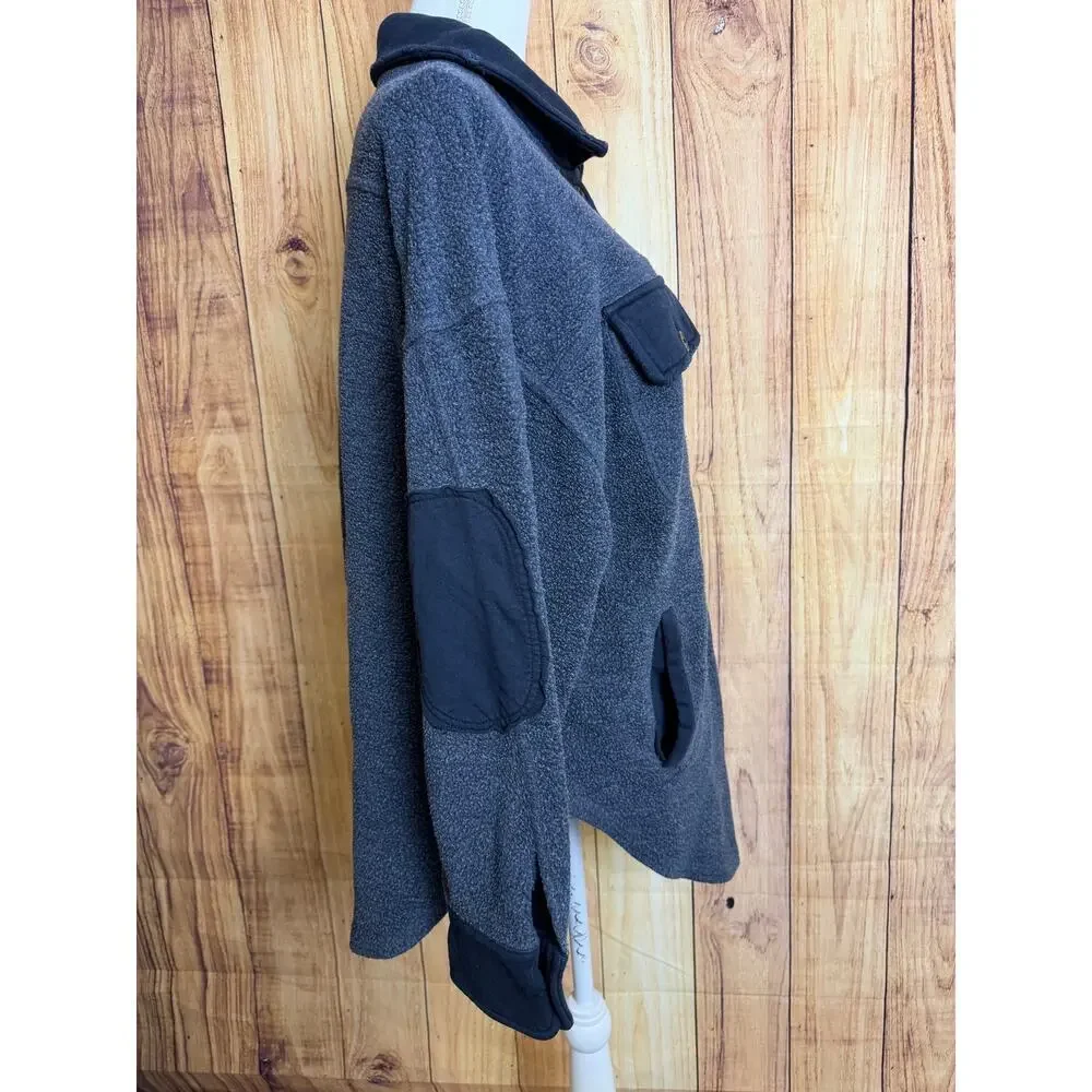 Free People Oversized Button Down Fleece Shacket Navy Blue Women's Size S